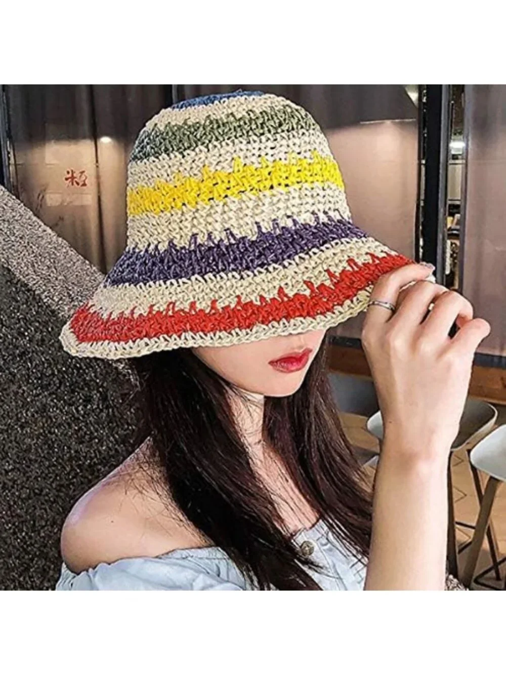 Wide Brim Straw Sun Hat for Women - Foldable Beach Hat with UV Protection